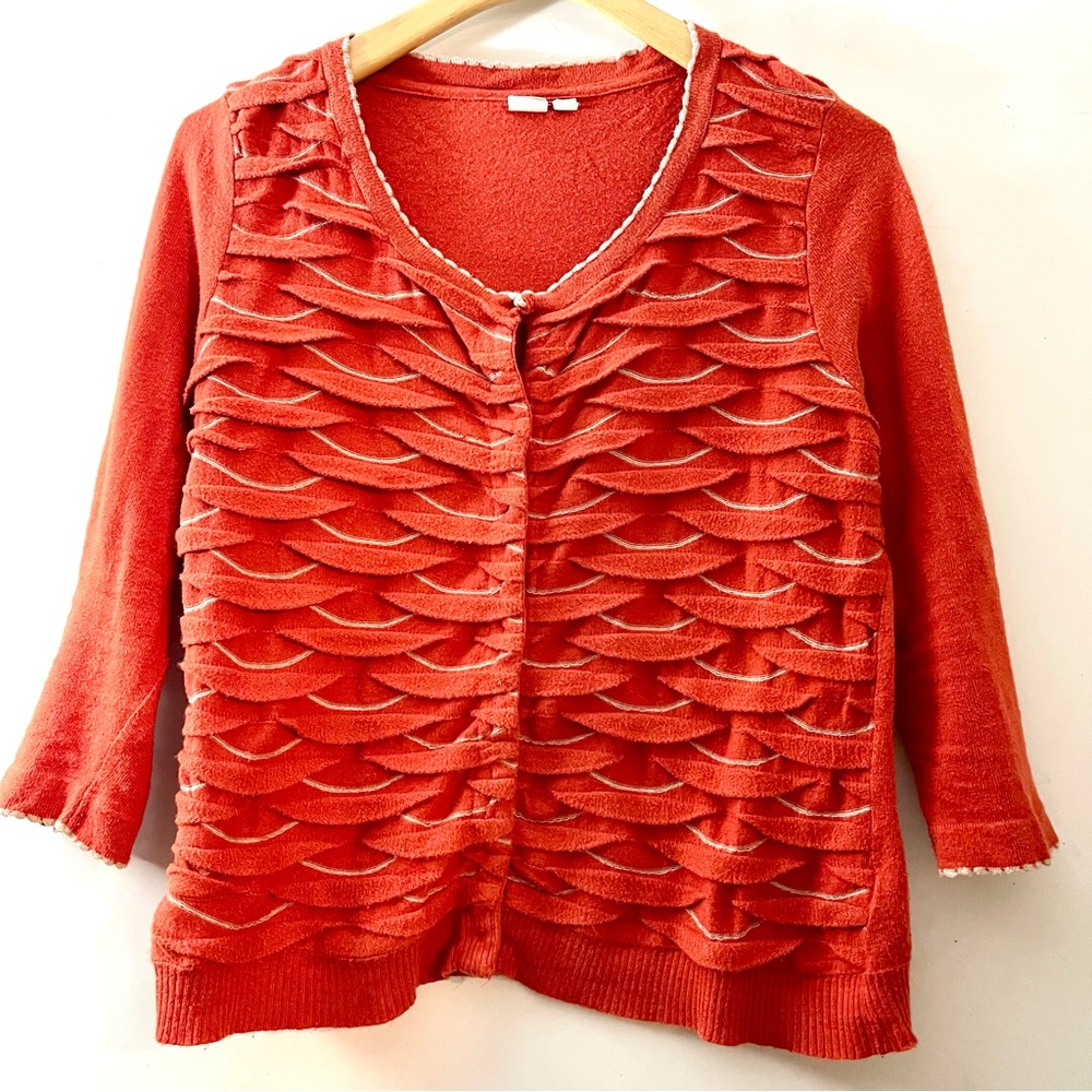 Anthropologie Little Yellow Bird Winter Waves Orange Cardigan Snap Front Sweater - Picture 5 of 11